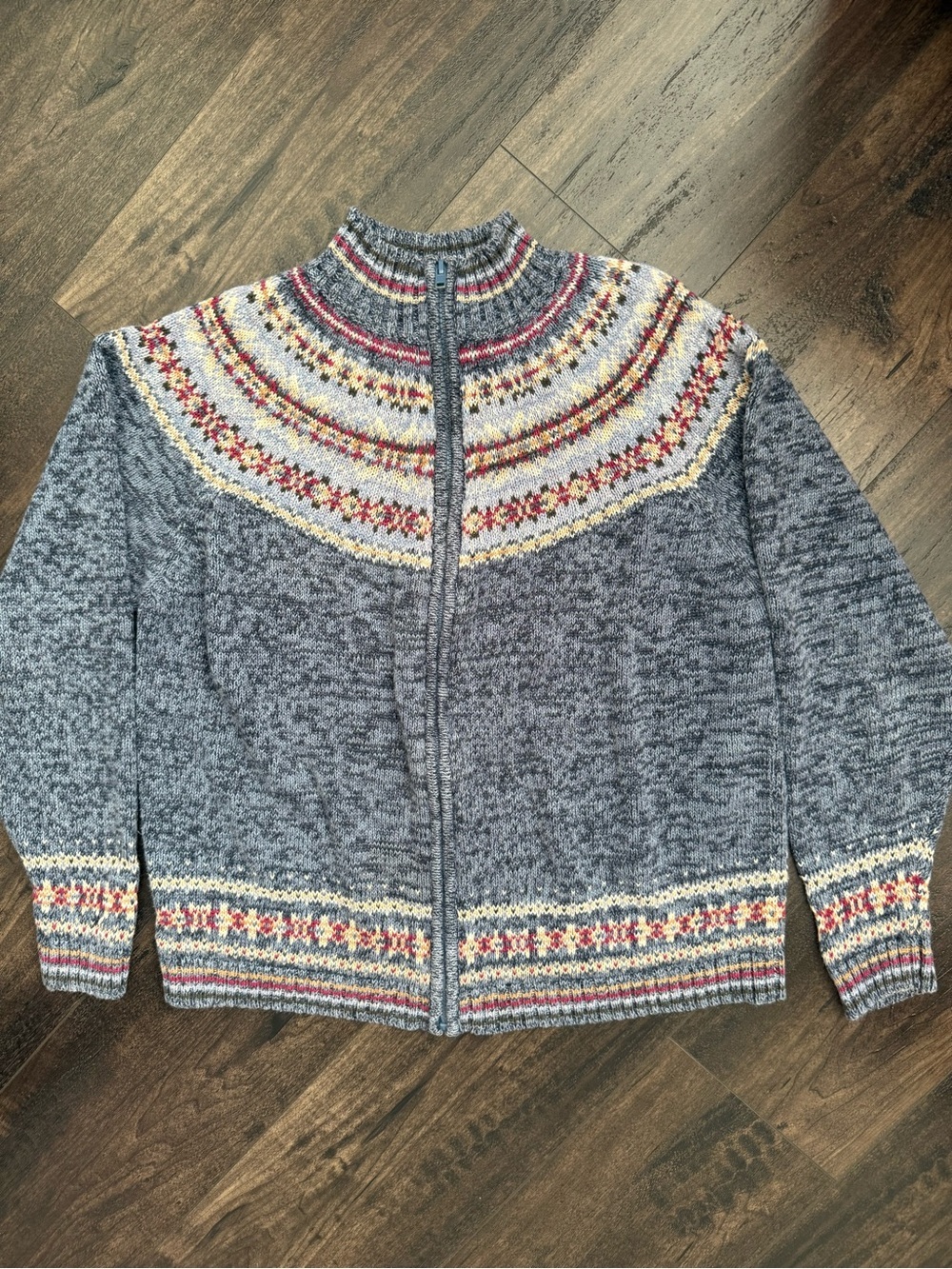 Vintage Tiara International Fair Isle Zip Cardigan Ramie Cotton Nordic Sweater S